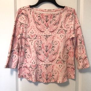 Charter club red pink black 3/4th Pima boat shirt top size petite medium.